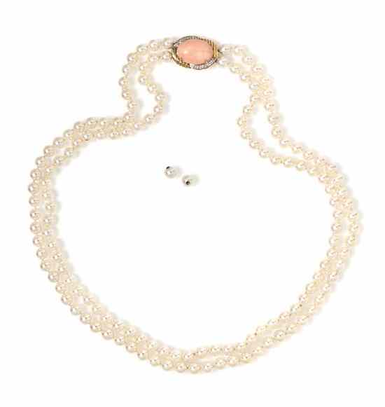 Appraisal: A Double Strand Cultured Pearl Necklace with Intricate Convertible Karat