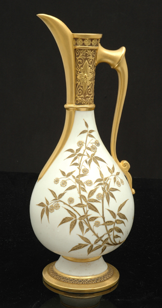 Appraisal: A ROYAL WORCESTER IVORY PORCELAIN EWER Circa Ovoid with foliate