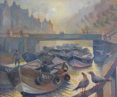 Appraisal: Ken Leech th Century Staithes in Autumn Signed inscribed with