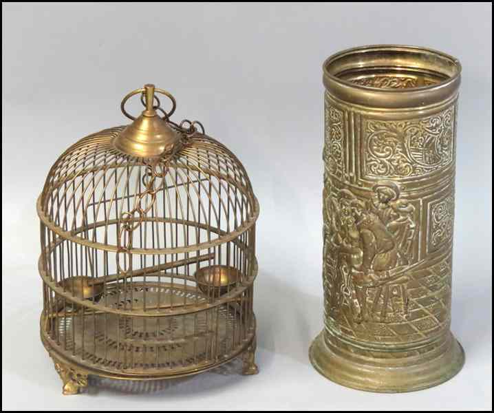 Appraisal: BRASS BIRDCAGE Together with brass umbrella stand '' Height ''