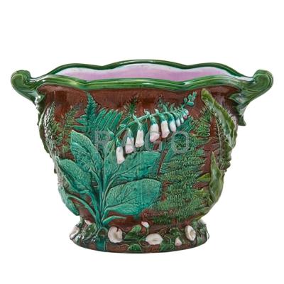 Appraisal: MINTON MAJOLICA JARDINIERE Floral spray and fern decoration Minton cypher