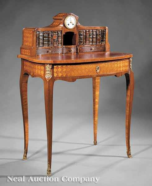 Appraisal: An Antique Louis XV-Style Mahogany and Kingwood Parquetry Escritoire Pendule