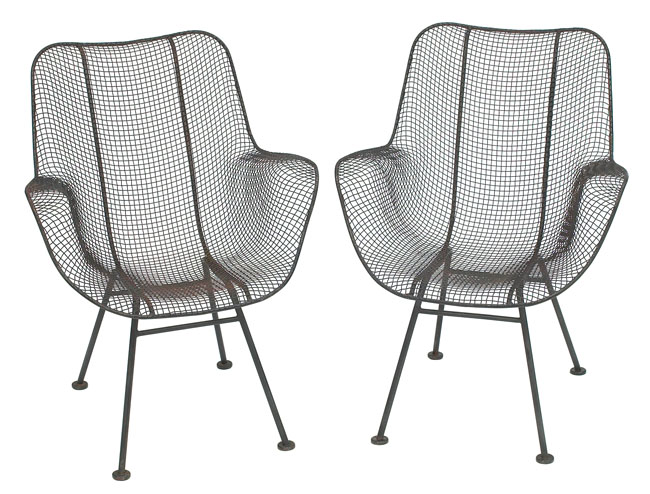 Appraisal: Russel Woodard high-back lounge chairs pair s wire mesh forms