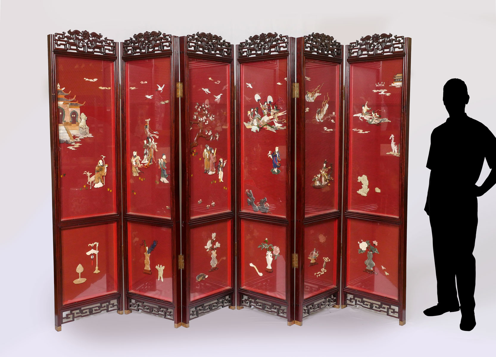 Appraisal: PANEL CHINESE CINNABAR SCREEN WITH CARVED CREST panel Chinese screen