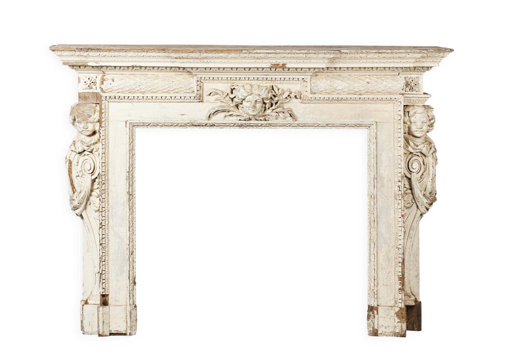 Appraisal: GEORGE II CARVED AND PAINTED FIRE SURROUND MID TH CENTURY