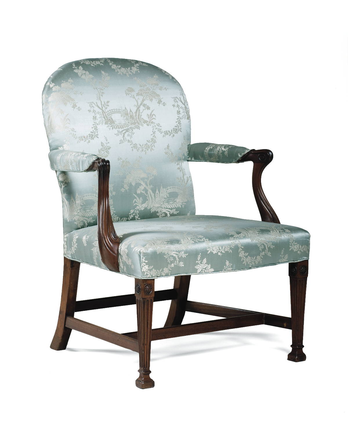 Appraisal: GEORGE III CARVED MAHOGANY ARMCHAIR The shaped back arms and