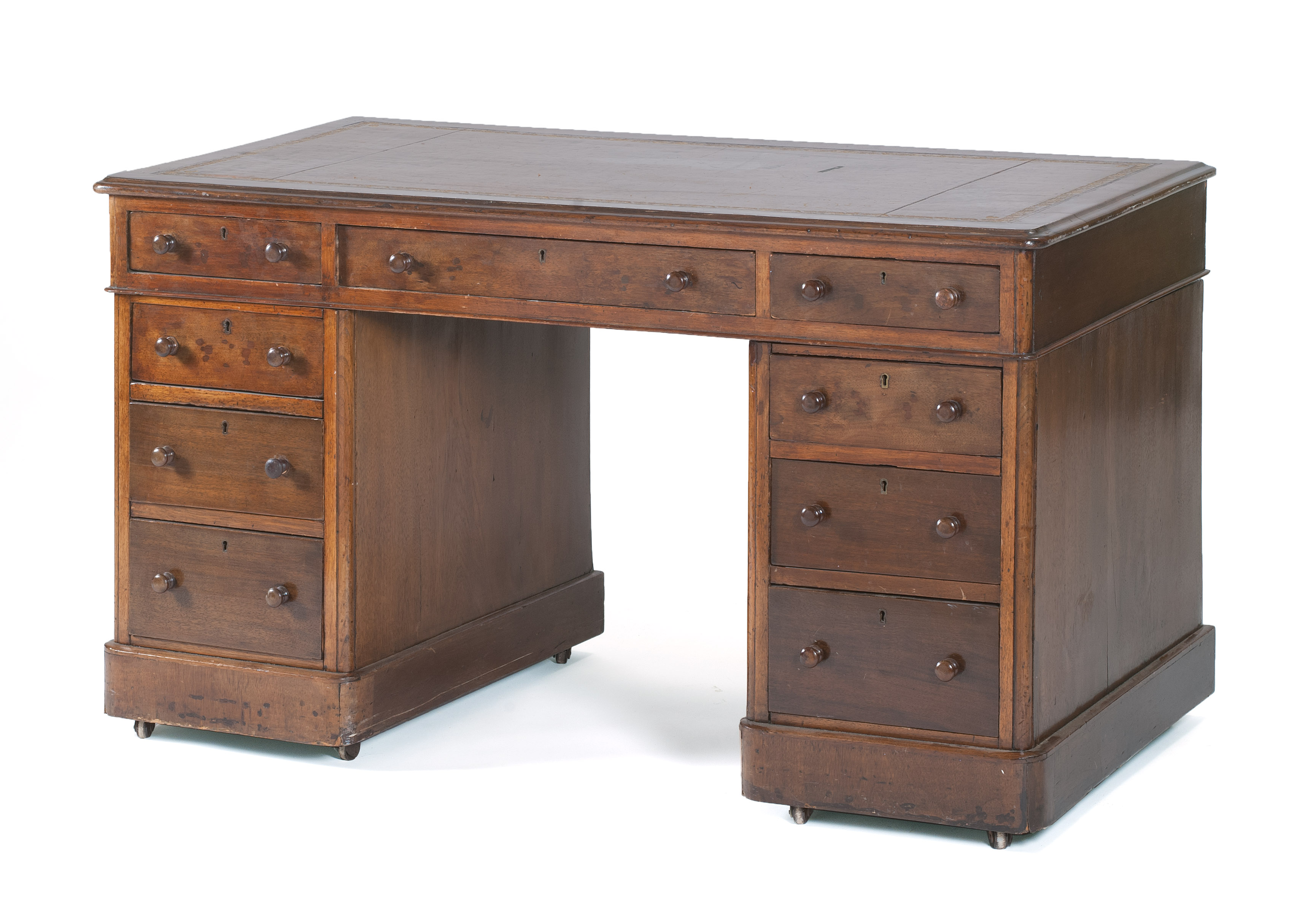 Appraisal: ANTIQUE ENGLISH THREE-PART DESK th CenturyTop section with tooled leather