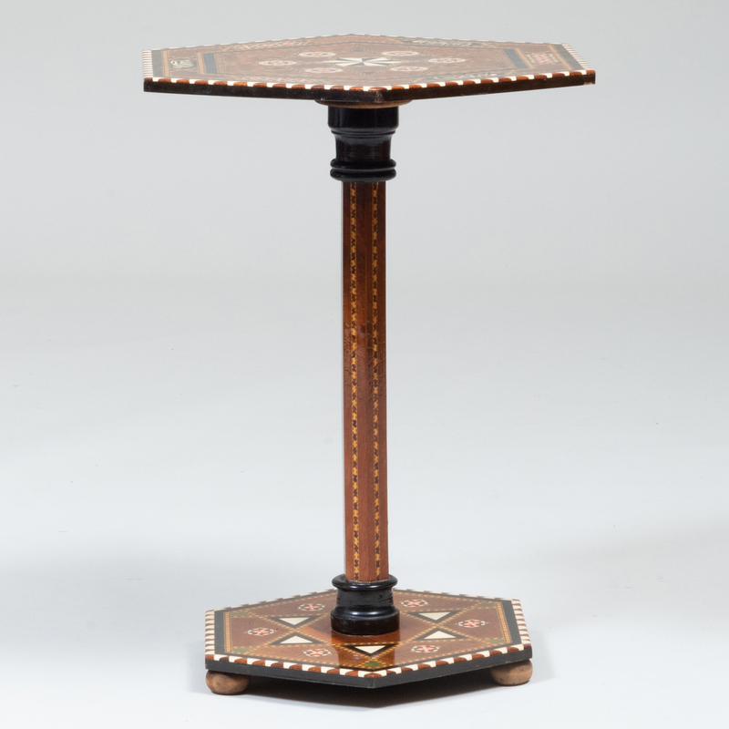 Appraisal: Middle Eastern Inlaid Hardwood Hexagonal Side Table x in diam