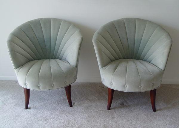 Appraisal: PAIR ART DECO HOLLYWOOD GLAM STYLE CHAIRS Soft sea green