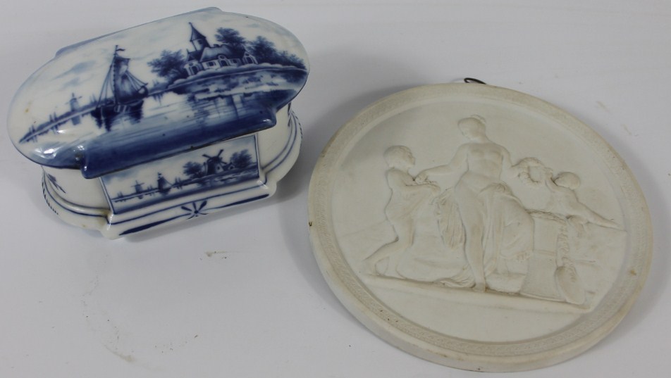 Appraisal: A Royal Copenhagen circular neo-classical plaque and a blue and