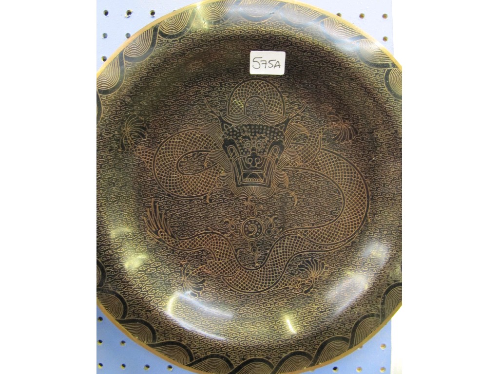 Appraisal: Three cloisonne plates each decorated with a dragon