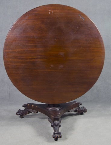 Appraisal: Mahogany Empire Tilt-Top Tea TablePhiladelphia style Having circular two-board top