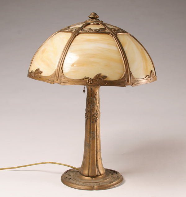 Appraisal: Miller carmel slag glass lamp gilt cast base and shade