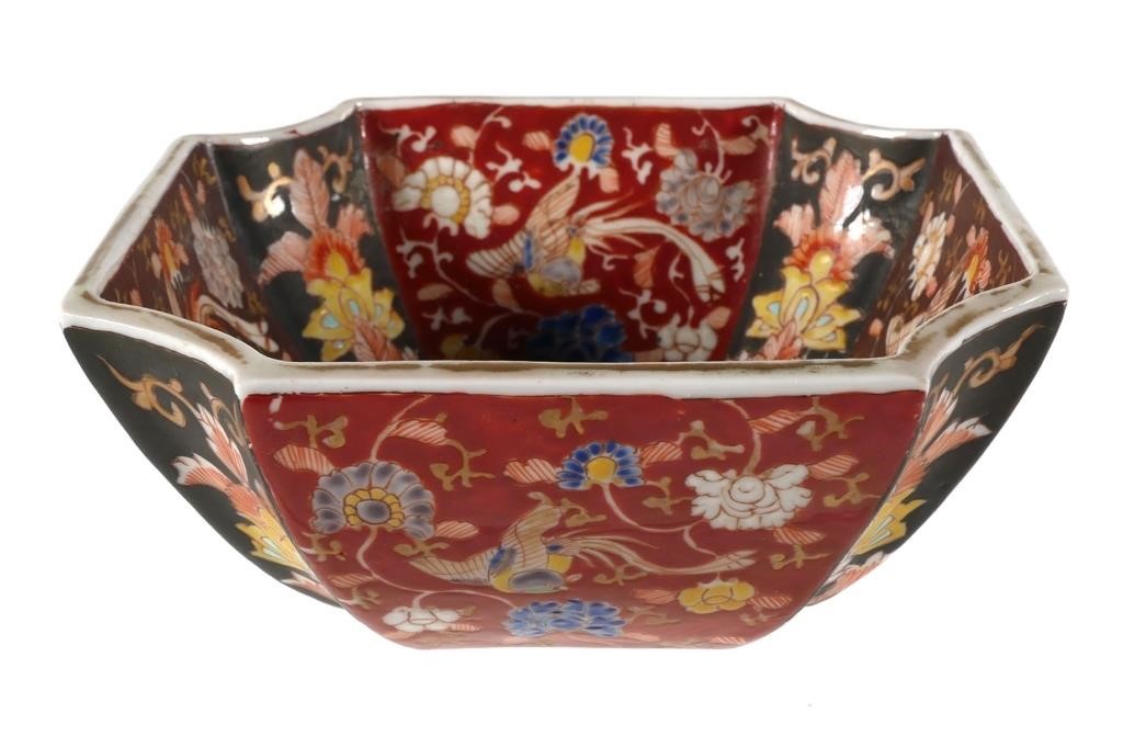 Appraisal: Fukagawa square bowl with in-turned corners floral and bird motifs