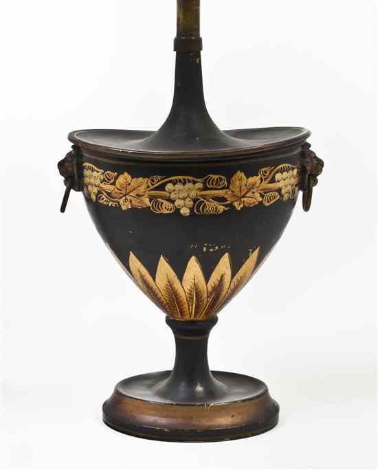 Appraisal: A Painted Tole Urn having gilt grapevine and foliate decoration