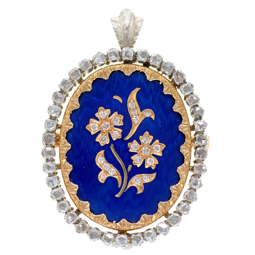 Appraisal: A diamond and blue guilloche enamel and two colour gold