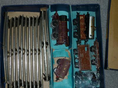 Appraisal: Hornby clockwork goods set with - - L M S