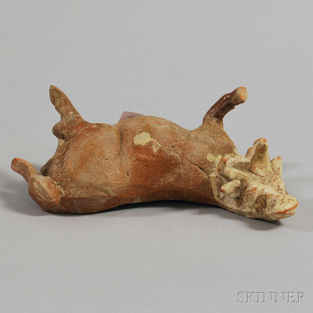 Appraisal: Pottery Ox Figurine China Han Dynasty style depicting a reclining