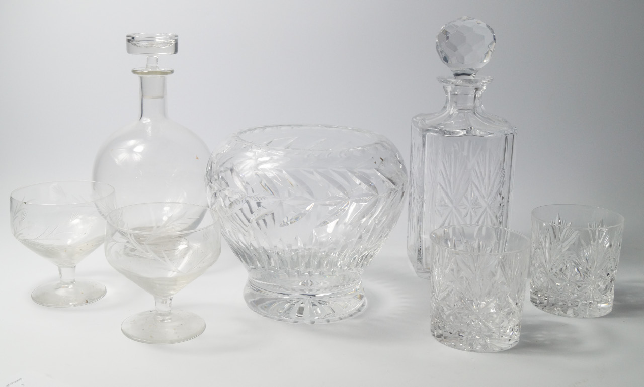 Appraisal: Cut glassware including a Whitefriars decanter Edinburgh crystal decanter and