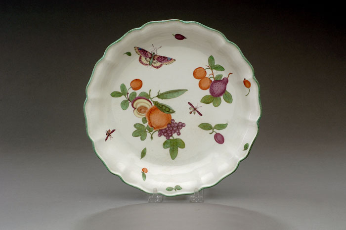 Appraisal: CHELSEA PORCELAIN LOBED FRUIT DISH CIRCA - Broadly painted in