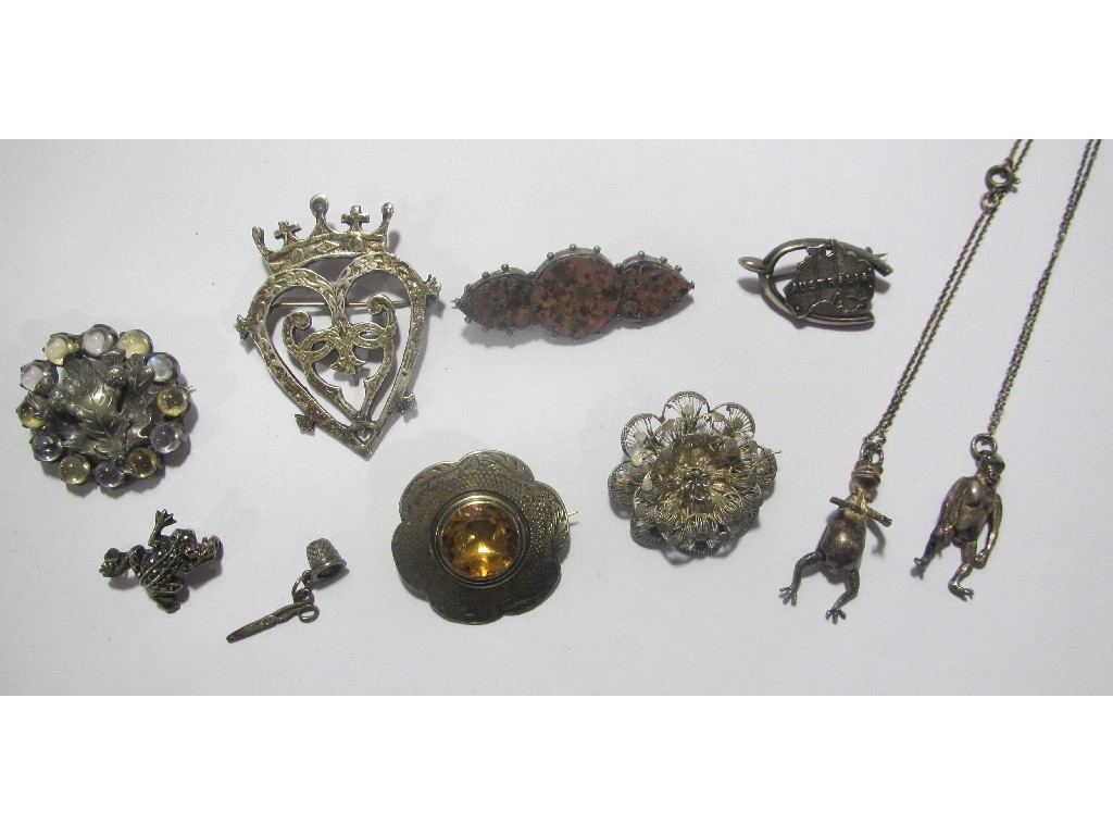 Appraisal: Lot comprising silver brooches to include stone set thistle Luckenbooth