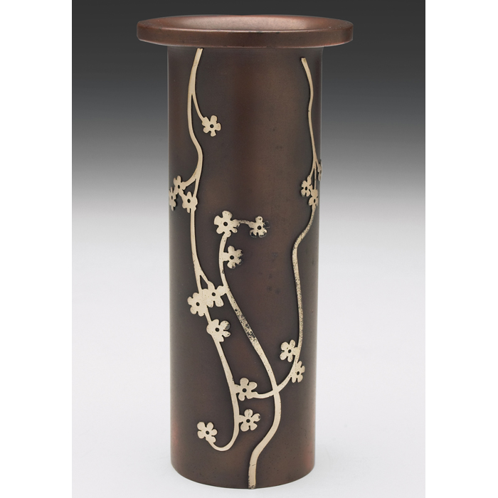 Appraisal: Heintz vase sterling on bronze cylindrical shape with an overhanging