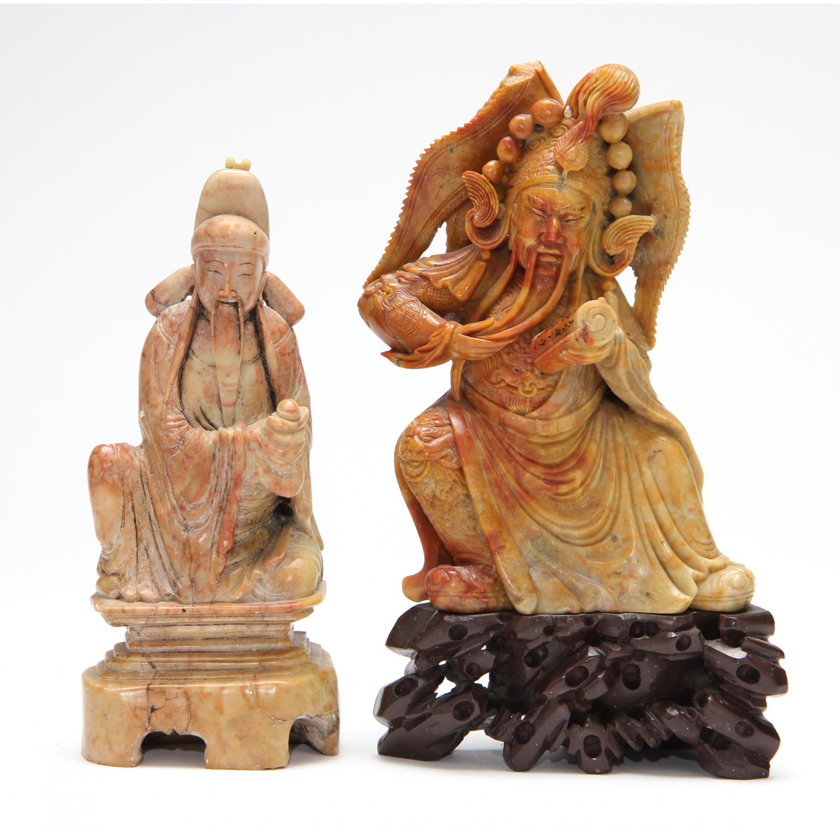 Appraisal: Two Vintage Chinese Soapstone Figural Carvings the first a guardian