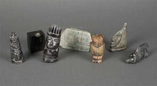 Appraisal: Selection of six Precolumbian and Precolumbian style carved stone figures