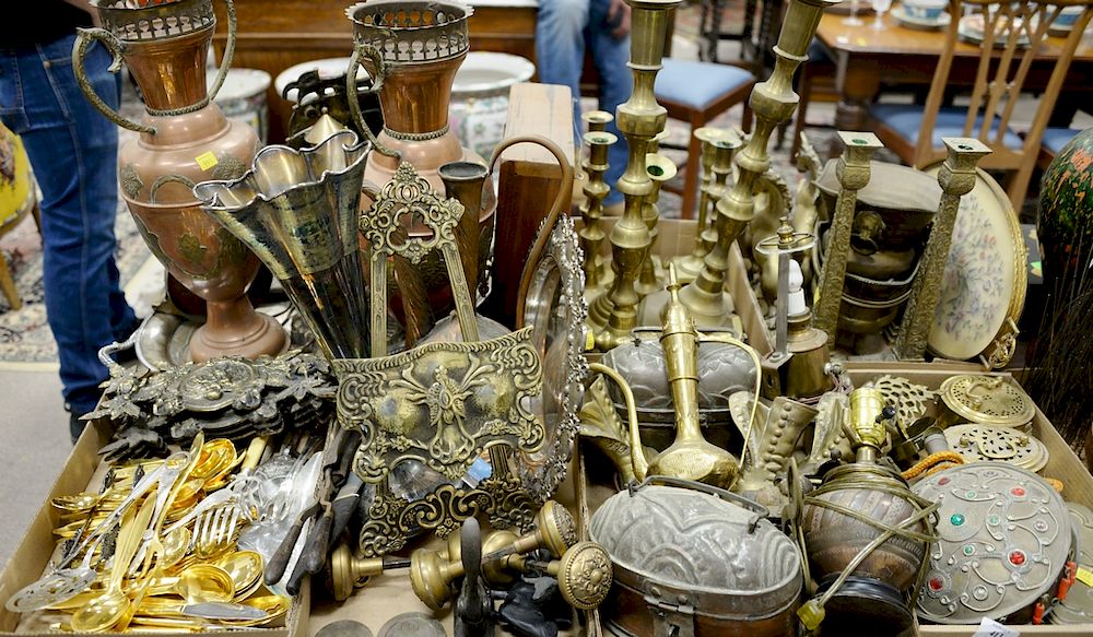 Appraisal: Six tray lots of brass and metal items to include