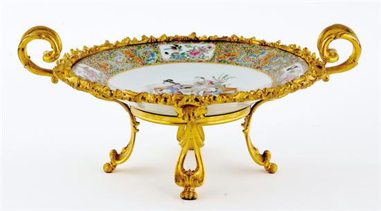 Appraisal: Chinese Export Rose Medallion and ormolu-mounted plate th century gilt-bronze