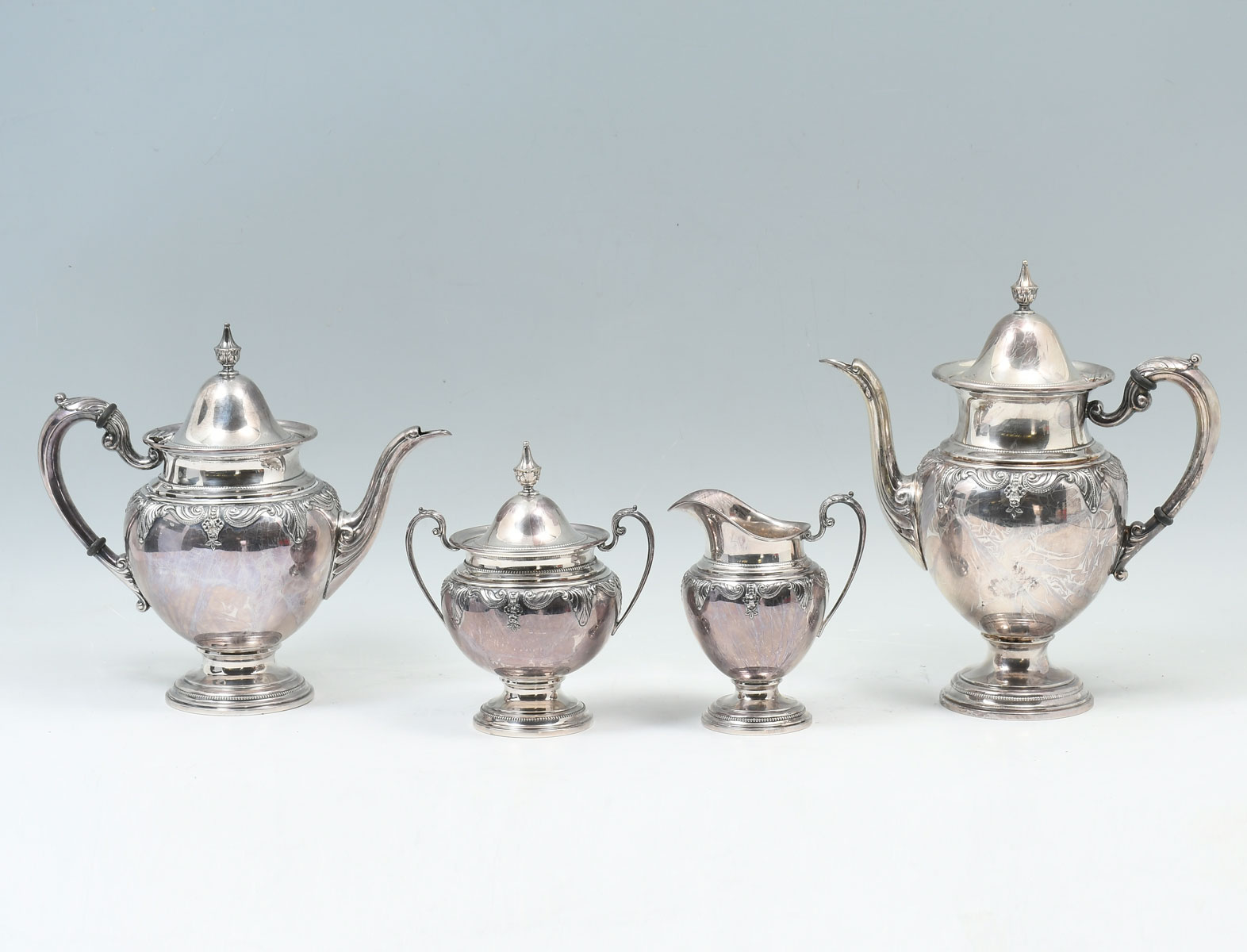 Appraisal: WALLACE STERLING SILVER COFFEE TEA SET Approx Troy ounces Comprising