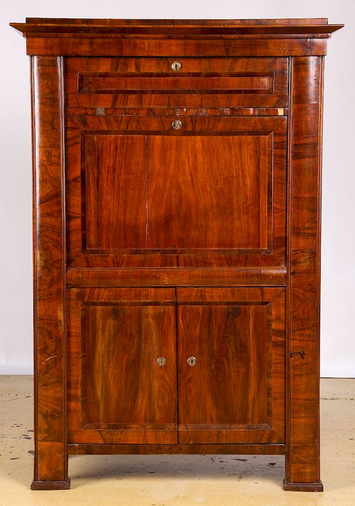 Appraisal: Biedermeier Walnut Veneered Secretaire Abbatant Mid th Century Biedermeier Walnut