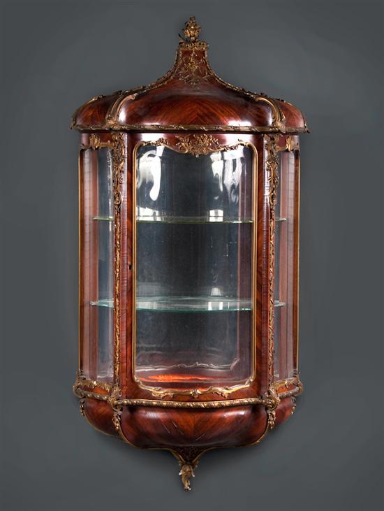 Appraisal: Napoleon III gilt-bronze-mounted kingwood hanging vitrine mid th century with