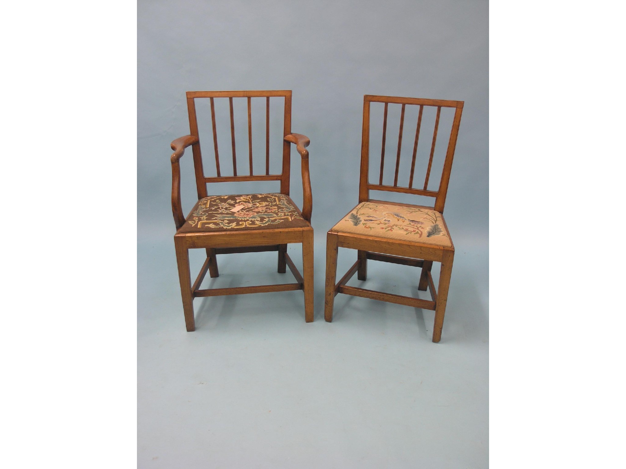 Appraisal: A set of eight Sheraton-period provincial fruitwood dining chairs including