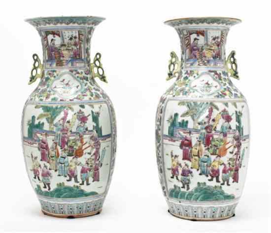 Appraisal: A Pair of Famille Rose Baluster Vases both having enameled