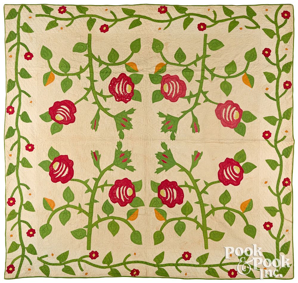 Appraisal: Appliqu rose quilt th c Appliqu rose quilt th c