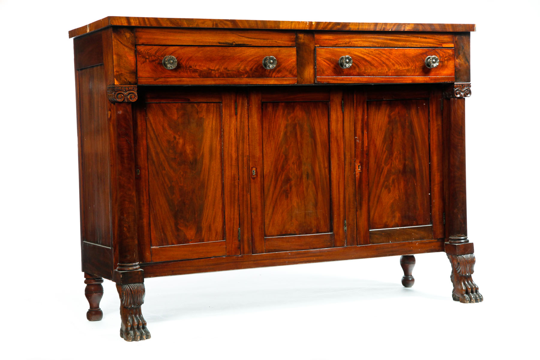 Appraisal: CLASSICAL SIDEBOARD American - mahogany and poplar Two drawers over