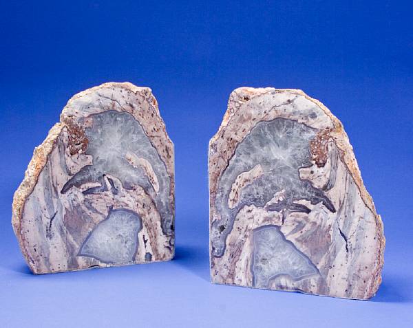 Appraisal: Fluorescent Quartz and Chalcedony Bookends Dugway Utah The cut and