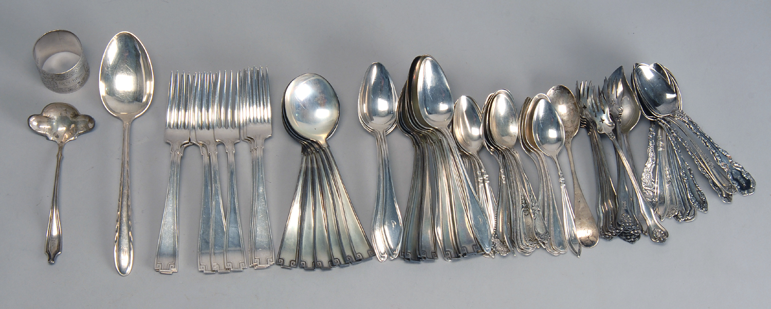 Appraisal: SEVENTY-TWO STERLING SILVER FLATWARE PIECES by various makers in several