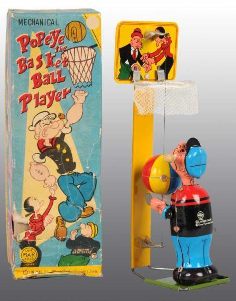 Appraisal: Linemar Popeye Basketball Player Toy in Orig Box Description Tin