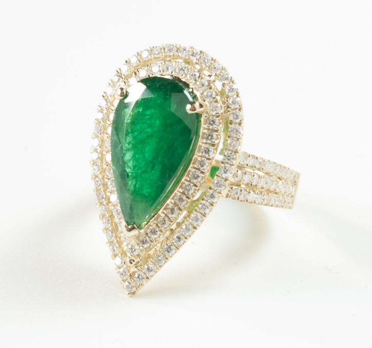 Appraisal: EMERALD DIAMOND AND FOURTEEN KARAT GOLD RING with AGI appraisal