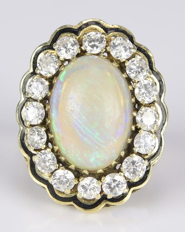 Appraisal: K Opal Diamond Dinner Ring K yellow gold vintage style