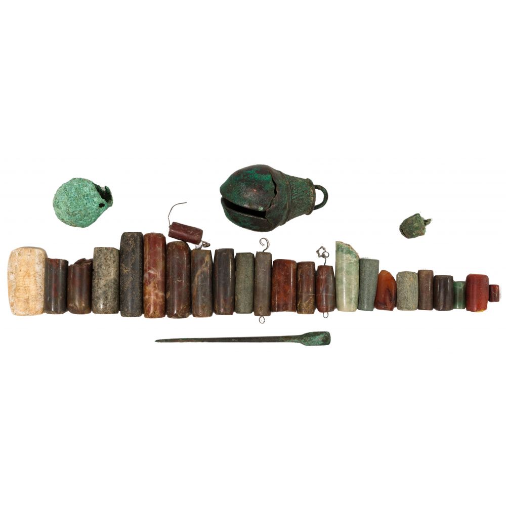 Appraisal: PRE-COLUMBIAN STYLE TUBE BEAD ASSORTMENT items longitudinally drilled hard stone