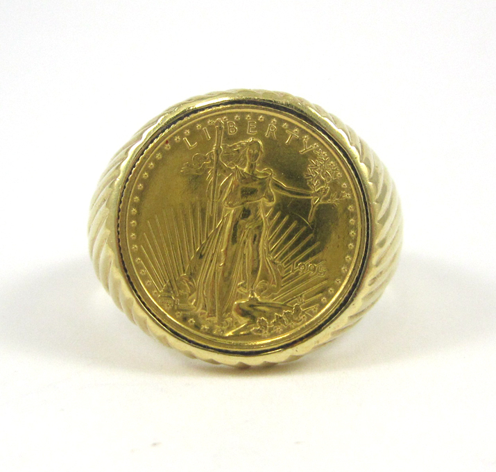 Appraisal: U S GOLD COIN AND EIGHTEEN KARAT GOLD RING bezel