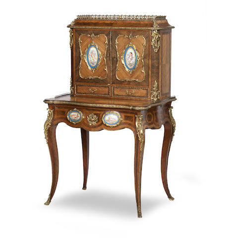 Appraisal: A th century French kingwood rosewood and porcelain mounted bonheur