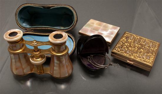 Appraisal: Assortment of Victorian articles mother-of-pearl inlaid spectacle case and spectacles