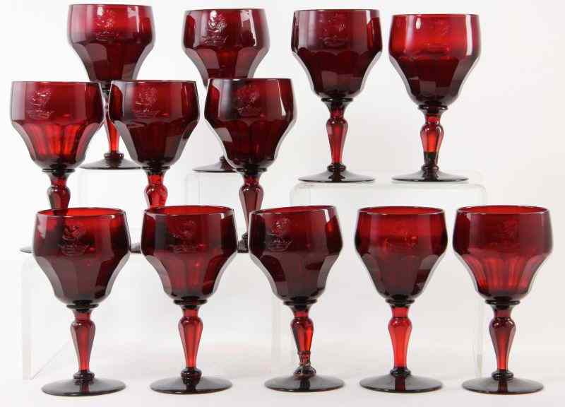 Appraisal: Set of Bristol Glass Ruby Red Water Gobletswith etched armorial