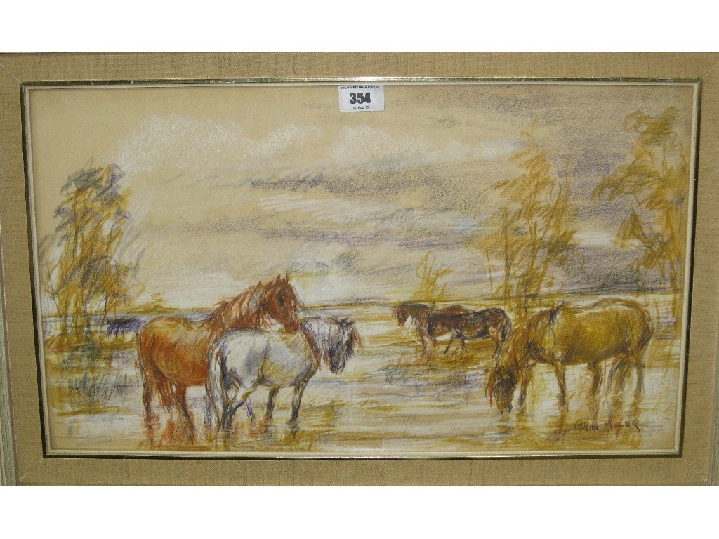 Appraisal: ROBIN MILLER Pastel of horses grazing signed