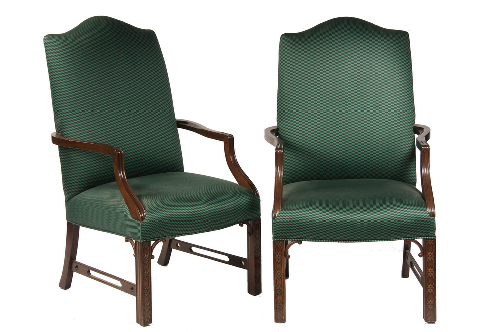 Appraisal: PAIR MARTHA WASHINGTON LOLLING CHAIRS - th c Chinese Chippendale