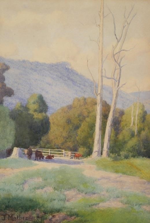 Appraisal: John Mather Australian - watercolor of landscape with cows titled